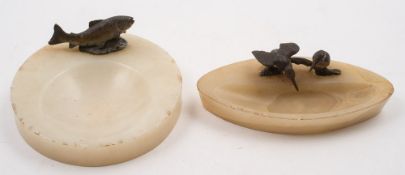 Two early 20th century cold painted bronze and alabaster ashtrays:, circa 1930s,