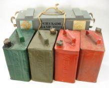 Four WWI period petrol cans:, Esso, Shell and Pratts,