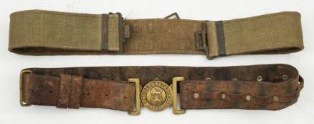 A WWII period leather cartridge belt with Royal Marines brass buckle:,