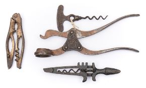 A late 19th century two-piece lever action corkscrew by Lund, London:,