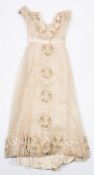 A late Victorian/early Edwardian lady's silk and lace dress:,
