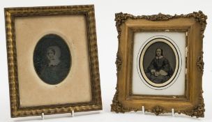 Two late 19th century ambrotype portraits of seated ladies:, one wearing a white headscarf,