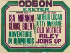 A WWII period Exeter Odeon Cinema quad poster for 'Adventure in Diamonds' and 'Old Mother Riley