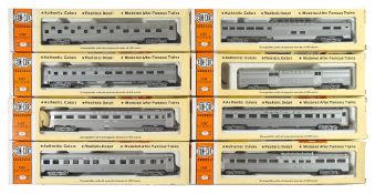 Con-Cor, eight various 00/H0 passenger coaches in silver Santa Fe livery: all boxed.