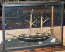 A late 19th century waterline model of the fishing boat 'Raven':,