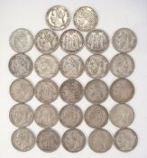 A collection of 19th century silver five piece French Francs:,
