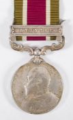 An Edward VII Tibet medal with Gyanste bar to 3712 Dvr Gholin Kirhan Mihr Khan 12th Mule Train:.