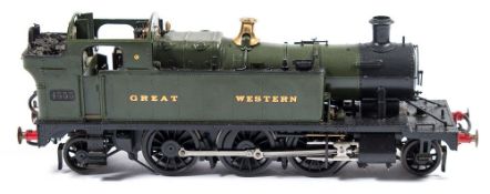 An O gauge 2-6-2 scratch built tank locomotive: No 4555 in GWR green livery.