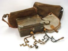 Three cartridge crimping tools:, together with two game bags,