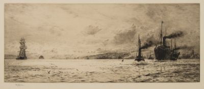 William Lionel Wylie [1851-1931]- Dumbarton Rock,:- etching,