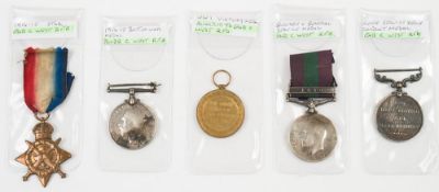 A WWI group of five to 30341 Gnr C West RFA:, 1914-15 Star, War Medal, Victory Medal,