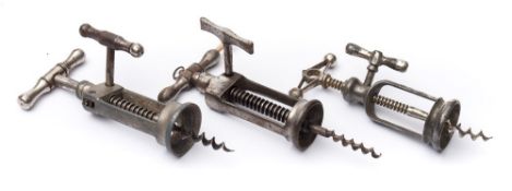 Three Continental steel twin pillar rack and pinion corkscrews.