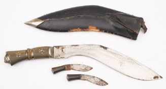An Indian horn handle kukri:,