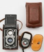 A Rolleiflex Compur-Rapid twin lens reflex camera:, with Carl Zeiss Jena 1:3,5 F=7,
