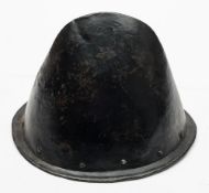 A 16th century German Morion:, the one piece almond shaped crown with rivets above a folded brim,
