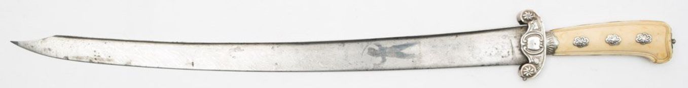 A late 18th/early 19th century Continental silver and ivory handle hunting hanger:,