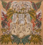 A Victorian bead work and needlework floral and foliate picture:,