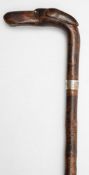 An early 20th century carved dog's head handled walking stick:,