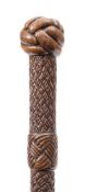 A late 19th century rope carved walking stick:,