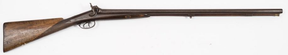 A 19th century double barrel percussion cap shotgun:, unsigned,