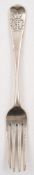 A Victorian Admiralty issue silver Old English pattern table fork, maker George Aldwinkle,