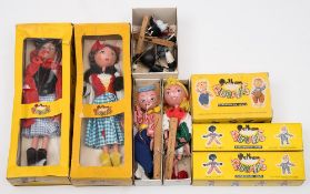 Pelham Puppets, five puppets: including Boy, Girl, Red Riding Hood, Cat and Dutch Girl, all boxed.