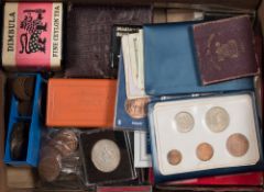 A collection of British and foreign coins, commemorative crowns, banknotes:, etc.