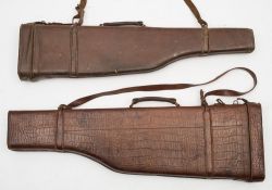 A brown leather simulated crocodile skin leg 'o mutton gun case:,