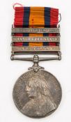 A Queen's South Africa Medal and three clasps '8668 Serjt W Lennox Highland LI':.