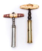 A late Georgian white metal pocket corkscrew:, circa 1800,