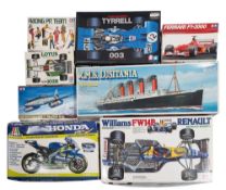 Tamiya, Italeri and others: a collection of partially or near completed plastic construction kits,