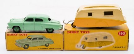 Dinky No 172 Studebaker Land Cruiser and Dinky No 190 caravan, cream and yellow:,