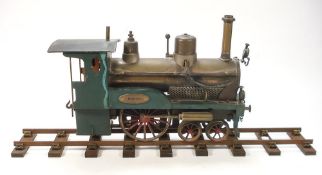 A gauge 2 scratch built live steam 4-2-0 locomotive 'Beryl':, with brass boiler and green cab,
