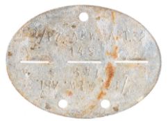 A German grey metal dog tag, stamped '149' and '2/Pz ABW ABT.32':.