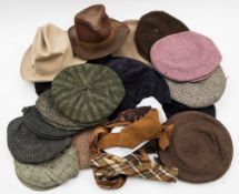 A collection of mid-20th century tweed caps and other hats: and a collection of men's ties (a lot)