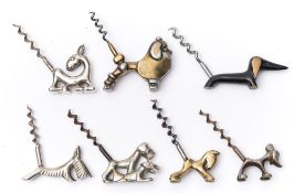 Four Art Deco direct pull dog handled corkscrews:,