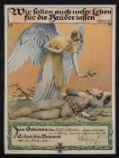 After Emil Doepler (1855-1922) a WWI German lithograph memorial scroll for Adolf Missen Thuring