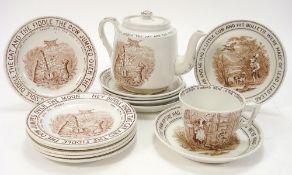 An Edwardian Staffordshire part tea service of 'Nursery Rhymes' pattern:, comprising teapot,