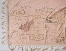 A late 19th /early 20th century silk work and embroidered table runner:,