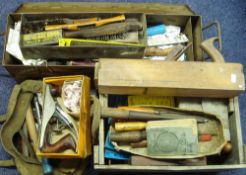 A quantity of various tools including a boxed Stanley No 4 plane:,