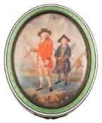 Of golfing interest a Continental oval silver gilt and enamel presentation box:,