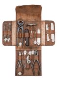 An early 20th century leather cased field tool kit by Bonsa, Germany:,