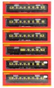 Hornby, six 00/H0 Pullman coaches: cream and brown livery, all boxed.