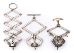 A nickel plated Wier's patent lazy tongs corkscrew by James Heeley & Sons:,