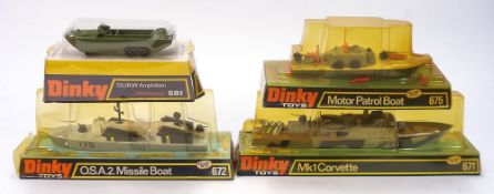 A Dinky No 671 'Mk1 Corvette':, No 672 'QSA2 Missile Boat',