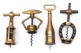 Four various brass frame corkscrews:,