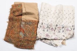 A section from a Victorian silk embroidered floral silk dress,
