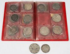 A collection of George III and later crowns and a 1928 Chinese silver 'Auto' Dollar coin:.