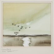 * Hugh Brandon-Cox [1917-2003]- Geese flight near Wells; Shelduck near Blakeney,:- two,
