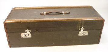 An early 20th century oak and leather bound running board picnic hamper:, unsigned,